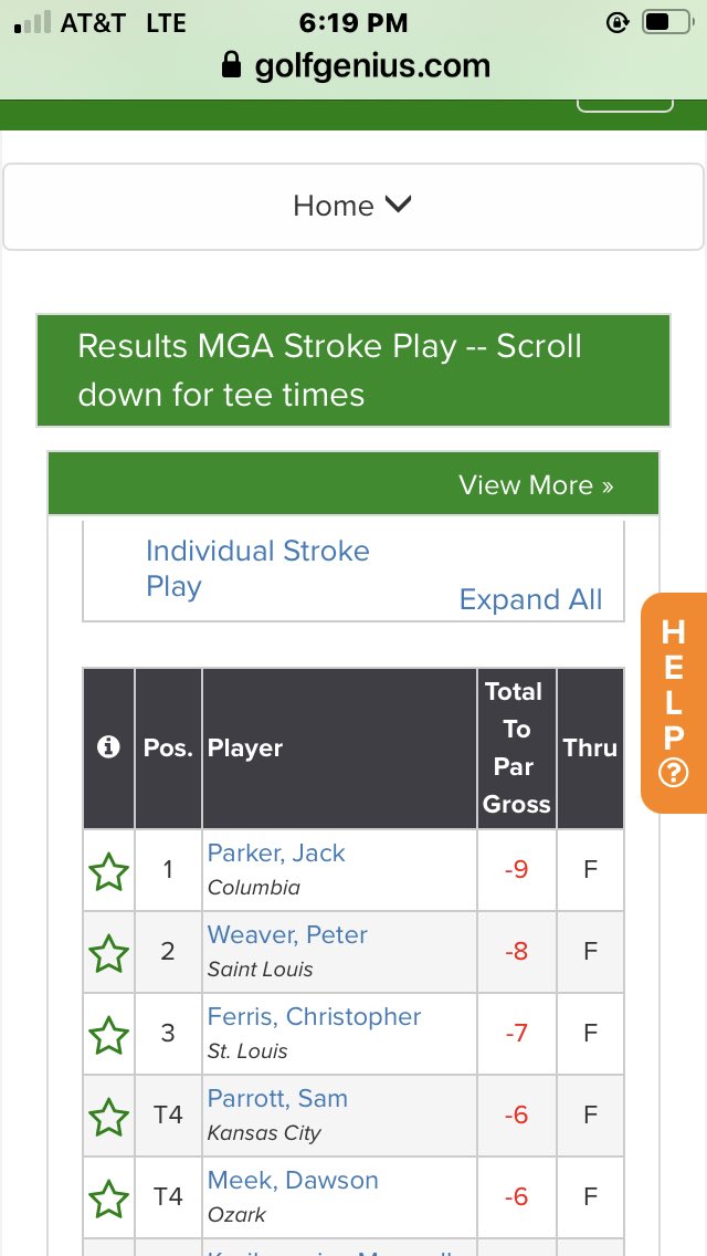 Great start for current Mizzou Tiger golfers @Jack_parker122 and @dawson_meek at the MGA State Amateur Stroke Play Championship in Springfield. 1st and 4th place after two rounds! @MizzouMensGolf @MizzouAthletics