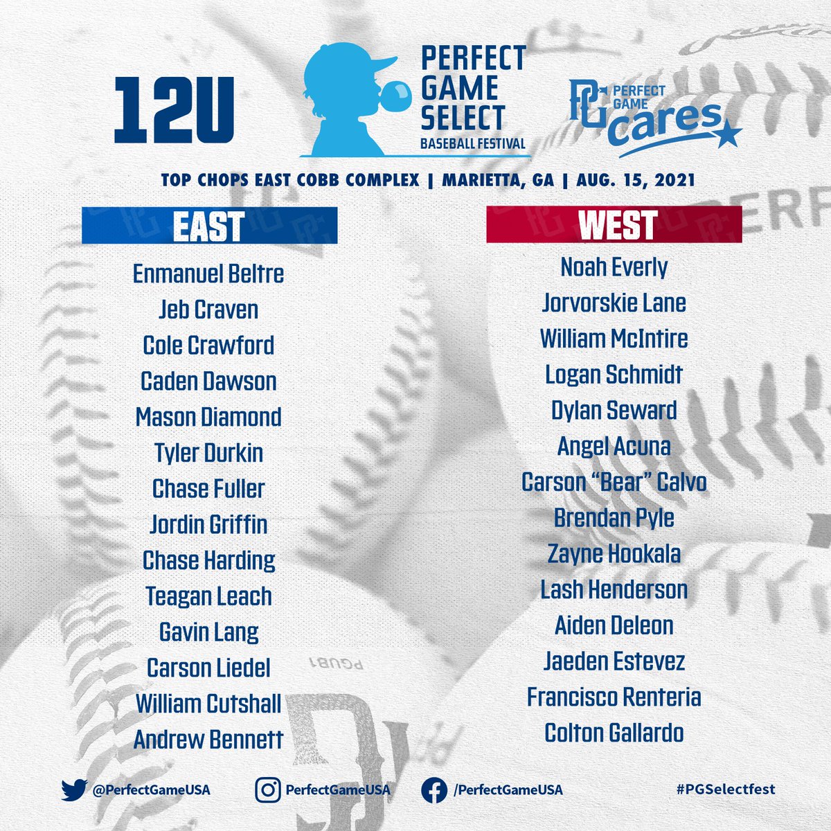 Official 12U #PGSelectFest Roster ⚾️