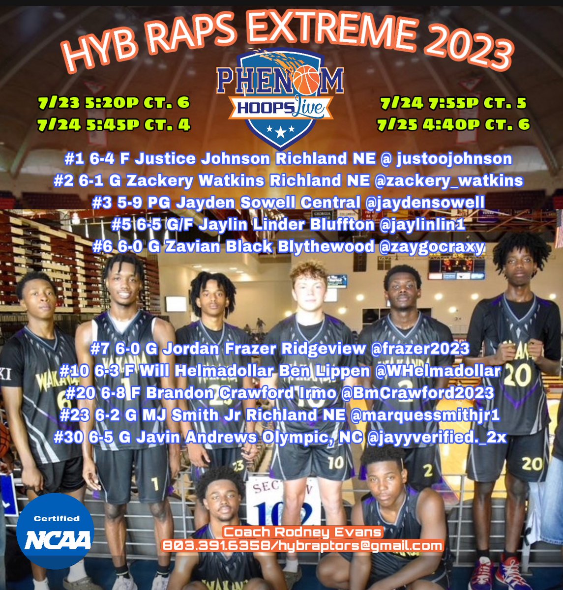 HYB Raptors (@hybraptors) on Twitter photo We’re locked in for Phenom HOOPS in Rock Hill this weekend. Be sure to check out these top prospects. 🏀🏀‼️‼️🏆🏆
<a href="/JustooJohnson/">Justice Johnson</a>
<a href="/JaydynSowell/">Jaydyn Sowell</a>
<a href="/jaylinlin1/">DEUCE2️⃣</a>
<a href="/Frazer2023/">Jordan Frazer®️</a>
<a href="/WHelmadollar/">Will Helmadollar</a>
<a href="/zackery_watkins/">Zackery Watkins</a>
<a href="/MarquesSmithJr1/">Marques Smith Jr.</a>
@BmCrawford2023
<a href="/zaygocraxy/">Zay</a>
basketball.exposureevents.com/172286/coach-r… We’re locked in for Phenom HOOPS in Rock Hill this weekend. Be sure to check out these top prospects. 🏀🏀‼️‼️🏆🏆
<a href="/JustooJohnson/">Justice Johnson</a>
<a href="/JaydynSowell/">Jaydyn Sowell</a>
<a href="/jaylinlin1/">DEUCE2️⃣</a>
<a href="/Frazer2023/">Jordan Frazer®️</a>
<a href="/WHelmadollar/">Will Helmadollar</a>
<a href="/zackery_watkins/">Zackery Watkins</a>
<a href="/MarquesSmithJr1/">Marques Smith Jr.</a>
@BmCrawford2023
<a href="/zaygocraxy/">Zay</a>
basketball.exposureevents.com/172286/coach-r…