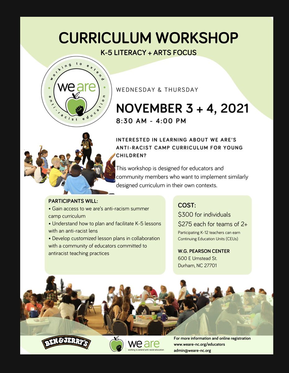 EquityCommittee's tweet photo. Head over to @weare_org and check out their fall curriculum workshop! @UVAEdu @UVATeacherEd https://t.co/z8p1BMLQn1