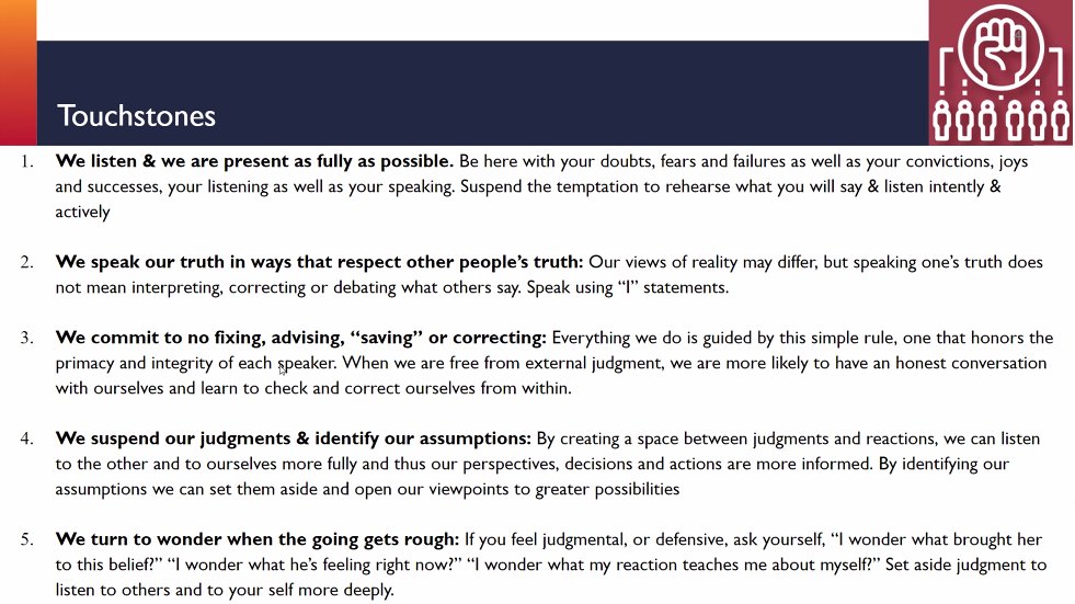 network_win's tweet image. Today we're going to be live-tweeting our Racial Justice Community's Peer Group Session! 

We're starting off strong by discussing some of the touchstones we use when working in racial healing. 

Which touchstone are you going to keep in mind this week? 

#WIN4Equity #WINNetwork