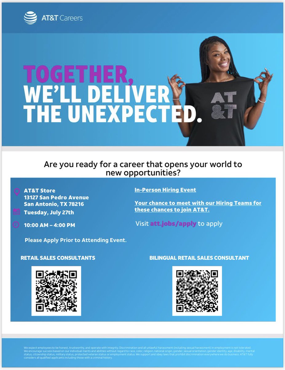 Do you or someone you know want to join an amazing team with an amazing company?! Scan the QR codes below to start your journey to an exciting career!