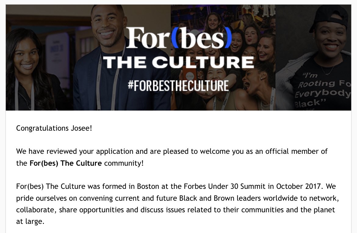 Lucky to be in such great company as a new member of #forbestheculture @Forbes @ForbesTheCultur