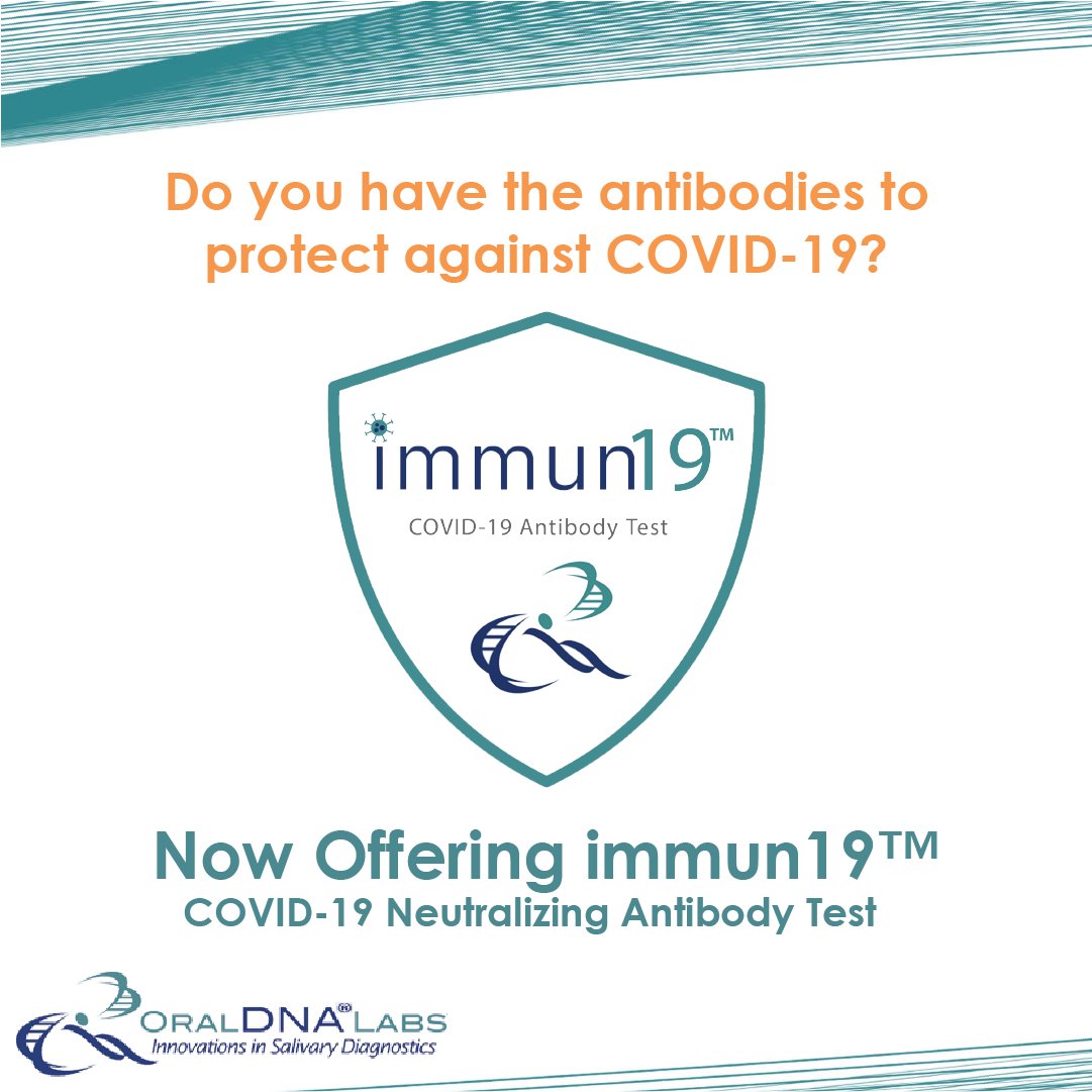 OralDNA's tweet photo. Now Offering: immun19™ - COVID-19 Neutralizing Antibody Test
Learn More: https://t.co/yT001oMCkT
#oraldnalabs #oraldna #COVID19 #covidantibodytest #covidantibody #immun19 https://t.co/iAJnHyCkyI