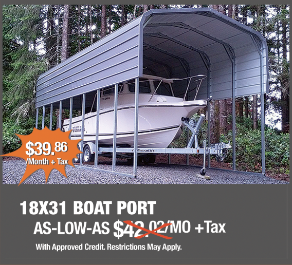KeensBuildings's tweet photo. You’ve worked hard to get your new boat, now protect it when it’s not in the water. Cut down on prep time, minimize tree sap and debris with this 18X31 Boat Port Starting at  $39.86/Month +Tax 

Apply Now:  https://t.co/l05QFEE560

#BoatPort #MetalBoatPort #Boating #Boats https://t.co/u4iy2MOTTs