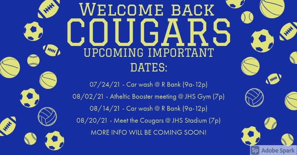 Jarrell_ISD's tweet image. Welcome back Cougars!
Show your support for our athletic programs by attending these upcoming events. ⬇️ 
This Saturday: Car Wash at RBank from 9am-noon 🐾🏐🏈👟 @HicksJISD @JarrellHS @jarrell_ms @IESCougars @JES_Cougars