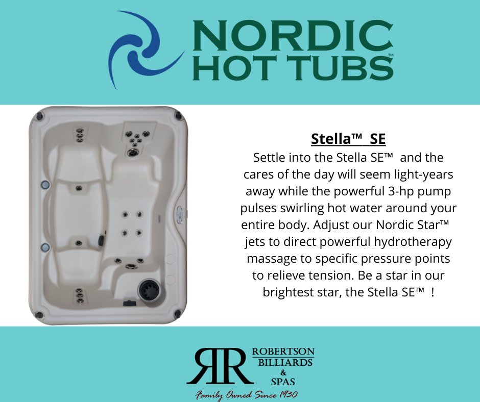 Robertson Billiards and Spas (@robertsonbilrds) on Twitter photo Designed to give a celestial hot water experience, the Stella SE™ is perfect for entertaining or after workout soak sessions. #NordicHotTubs #hottub #Stella #robertsonsbilliardsandspas #jacuzzi
Learn more: spas.robertsonbilliards.com/product/hot-tu… Designed to give a celestial hot water experience, the Stella SE™ is perfect for entertaining or after workout soak sessions. #NordicHotTubs #hottub #Stella #robertsonsbilliardsandspas #jacuzzi
Learn more: spas.robertsonbilliards.com/product/hot-tu…