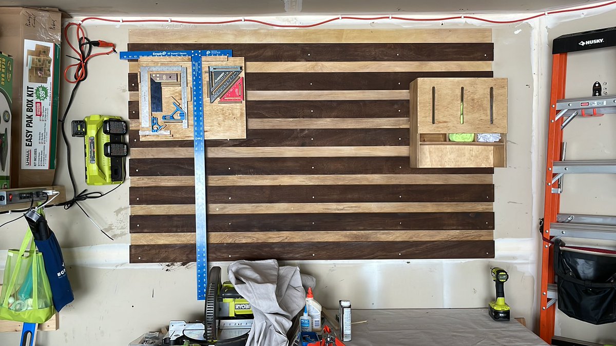 ScottTheBAM's tweet photo. What am I doing on PTO you may ask….  Getting the garage set up to do more woodworking!  #FrenchCleatWall https://t.co/RZXI7IIc6p