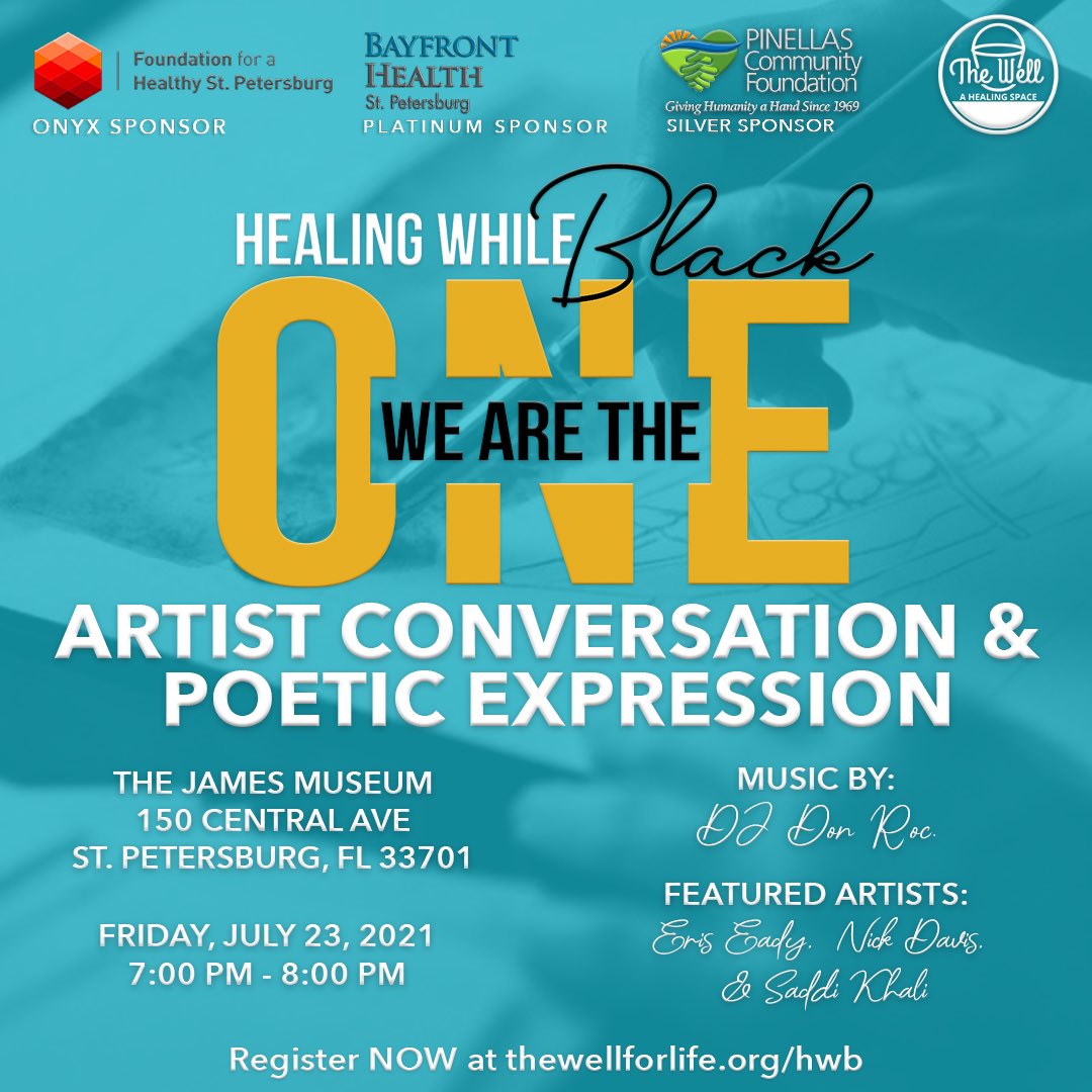 PinellasCF's tweet photo. Join PCF at the 4th Annual BIPOC Mental Health Awareness Summit: Healing While Black. This Friday evening, we are hosting an “Artist Conversation & Poetic Expression” at @jamesmuseum. Register now → https://t.co/33QklifbK4
#HealingWhileBlack #WeAreTheOne #artandhealth https://t.co/VPLrd0eAou