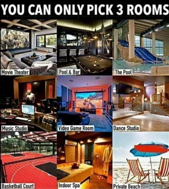 RonMNedd's tweet image. Your Dream Home can only include 3 of the rooms below, which do you choose?