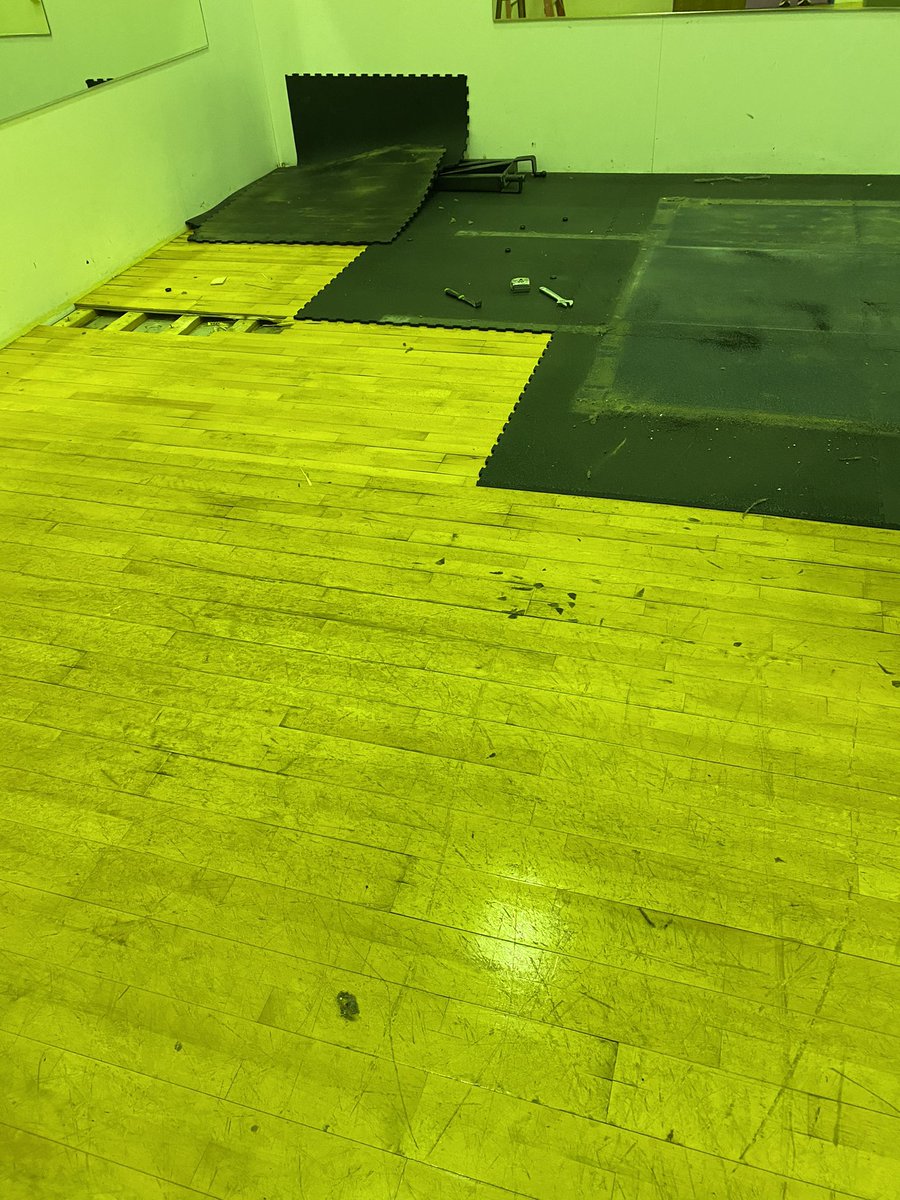 OzarkAthletics's tweet photo. Earlier this summer we began renovating our weight room. Today we put in the floor. 

Swipe for progress pictures! https://t.co/uI7GTSlmlH