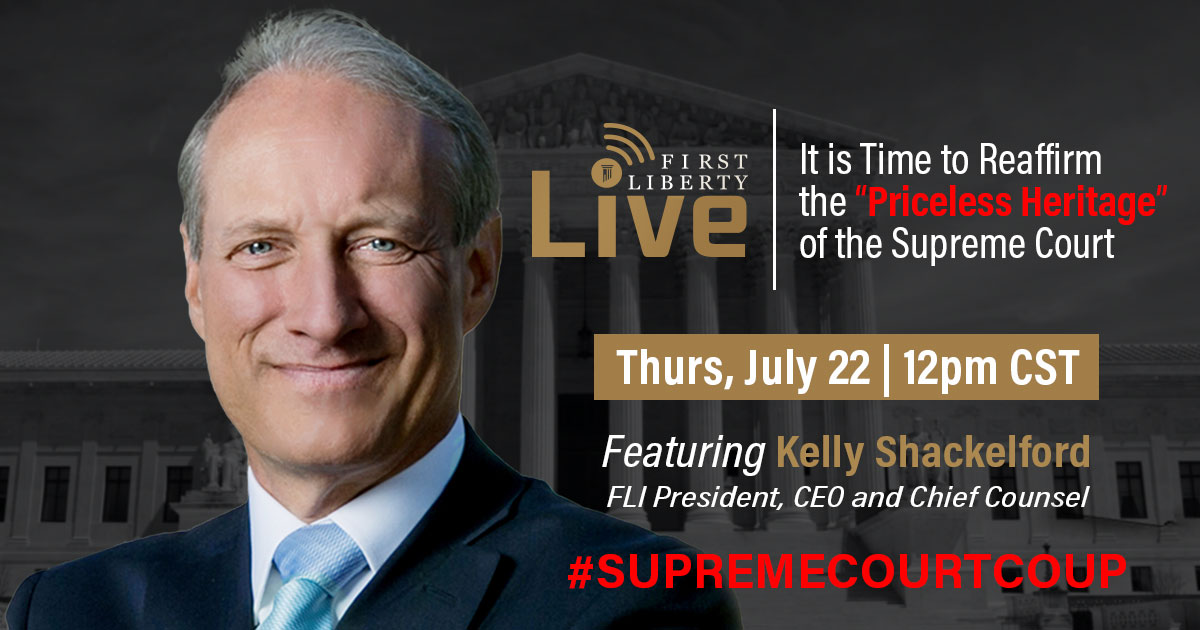 1stLiberty's tweet image. This week on "First Liberty Live!"
President, CEO and Chief Counsel Kelly Shackelford will join Stuart Shepard to discuss the importance of the Supreme Court in keeping your #firstfreedom.
You don't want to miss it! Subscribe now: bit.ly/3eXdU40