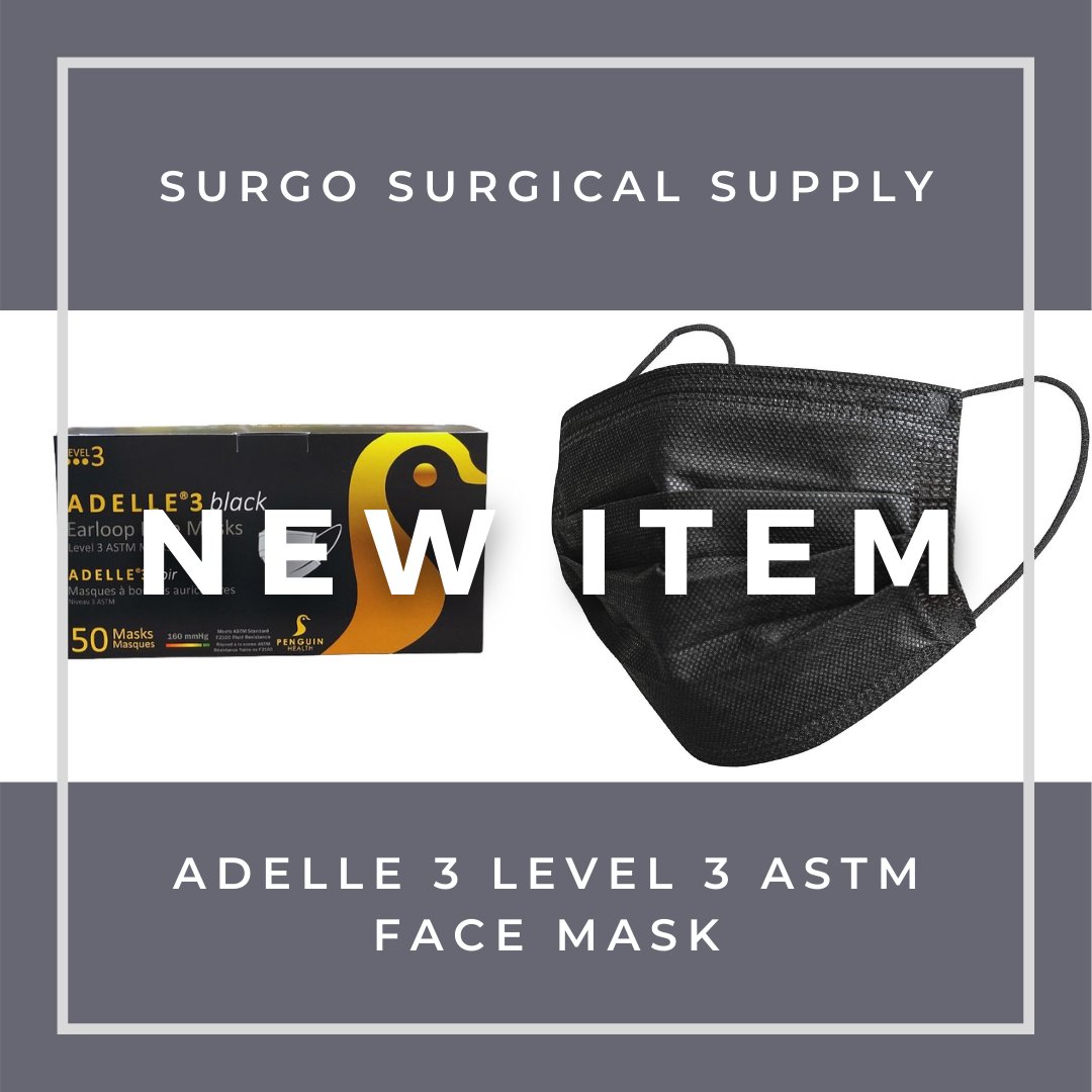 SurgoSurgical's tweet image. Introducing our NEW Adelle 3 Level 3 ASTM Black Face Mask. These earloop masks are made to the highest standards with smooth materials to provide you with a comfortable fit! View hubs.ly/H0SPSX30 for details about the Adelle 3 Level 3 Face Mask. #level3mask #earloopmask