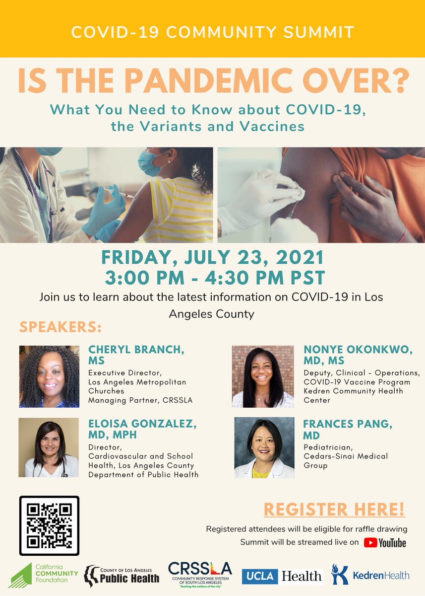 lapublichealth's tweet photo. Join us for our COVID-19 Community Summit on Friday, July 23 at 3pm! Hear from our speakers on the latest information on COVID-19 in LA County. To register, please visit: https://t.co/yIIVaCSv8n https://t.co/5W7SXj3oqW