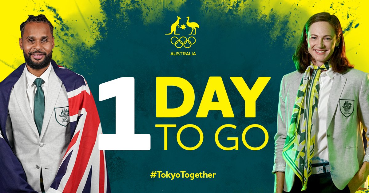 1️⃣ Day to Go! 🥳

Tomorrow evening, <a href="/catecamp/">Cate Campbell</a> and <a href="/Patty_Mills/">Patrick Mills AM</a> will carry the Australian Flag into the Opening Ceremony to mark the start of the #Tokyo2020 Olympic Games! 🇦🇺🇦🇺

#TokyoTogether #1DayToGo