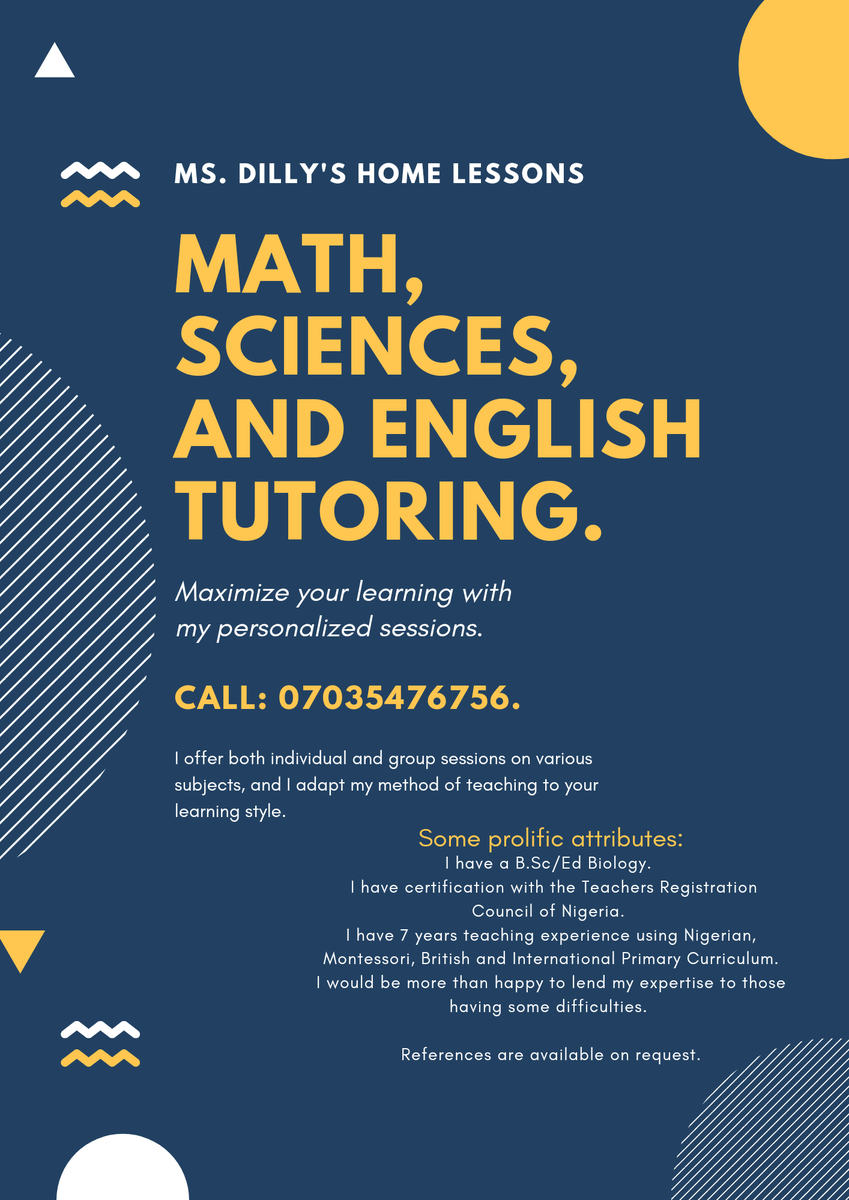 Dillyphiancee1's tweet photo. I bridge learning gaps in children. I boost their confidence in themselves. I make them love reading and learning. I am an intentional teacher!!!
I am Ms Dilly.
#LessonTeacher #PortHarcourtTeachers #Education #Tutor #Private #lessontutor #LessonTutorPH
#HomeLessonPortHarcourt https://t.co/o0JVT2ycC4