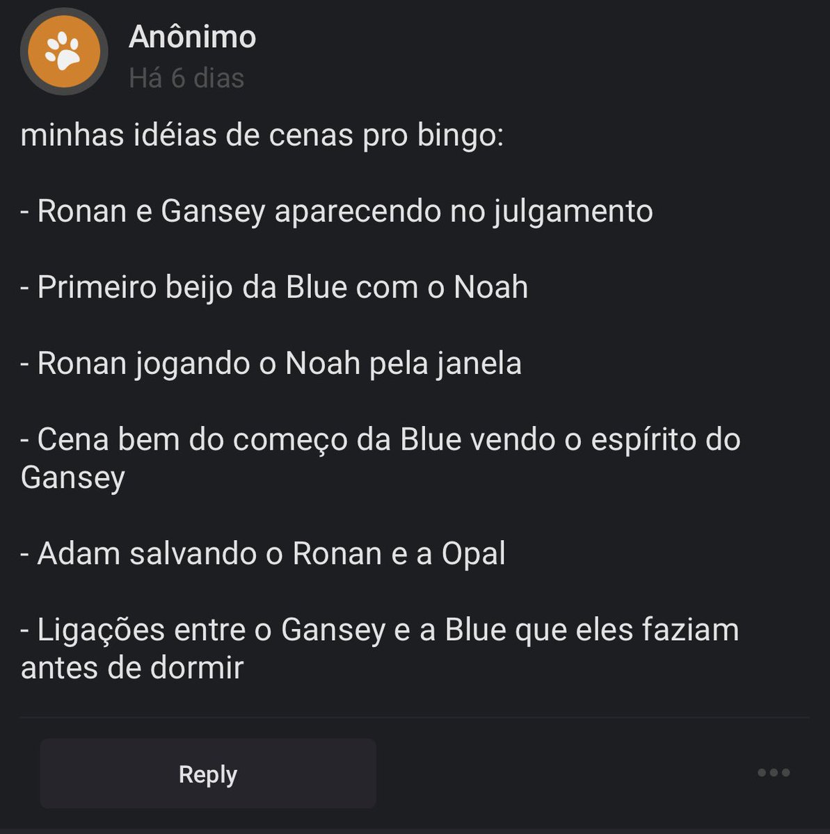 theravencyclw's tweet photo. 1. qual cena do adam salvando o ronan e a opal? 

2. obrigado pelas ideias. https://t.co/GCtDm784m2