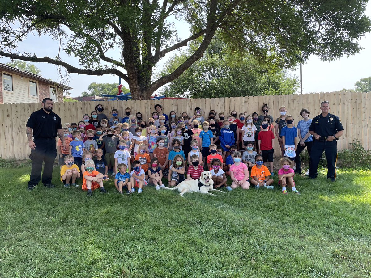 OmahaPolice's tweet photo. Had a great time today sharing some tips on how to stay safe with @PremierGym and their young campers.  Explosive detection K9 Peace and Officer Torres stole the show.  Enjoy the rest of your summer kids. via @CaptShafferOPD https://t.co/qDWBDrlSPd