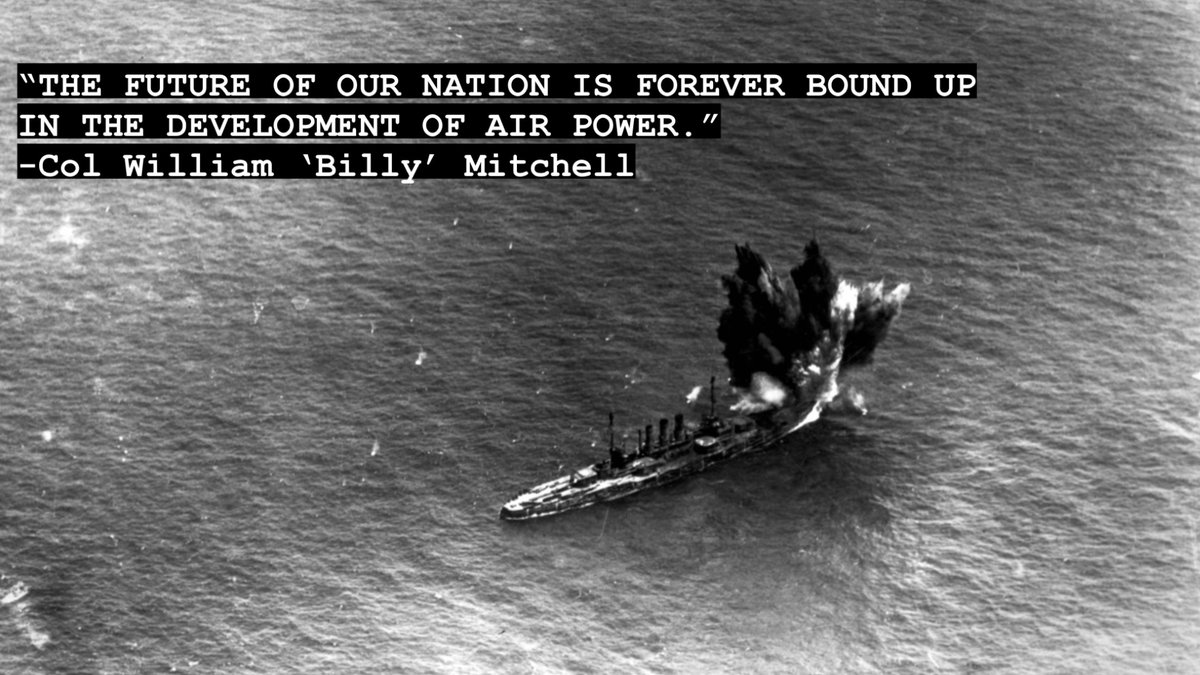 AFGlobalStrike's tweet photo. #OTD 100 years ago, Col William 'Billy' Mitchell demonstrated to the world the superiority of Air Power and sank the "unsinkable" #Ostfriesland. 
We continue what Mitchell started, providing 21st-century strategic deterrence, global security, and regional stability from above. https://t.co/xiV9kyxj72