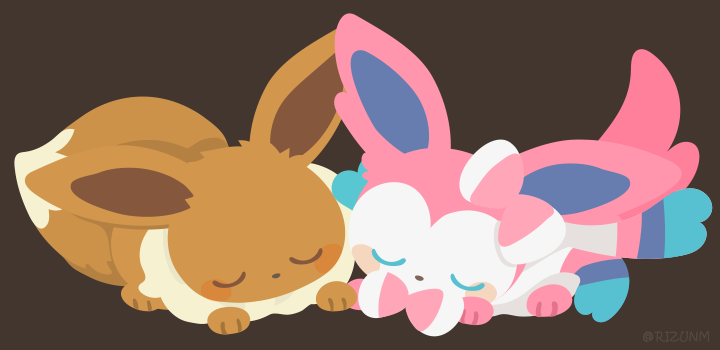 espeon ,umbreon no humans pokemon (creature) closed eyes on stomach lying twitter username sleeping  illustration images