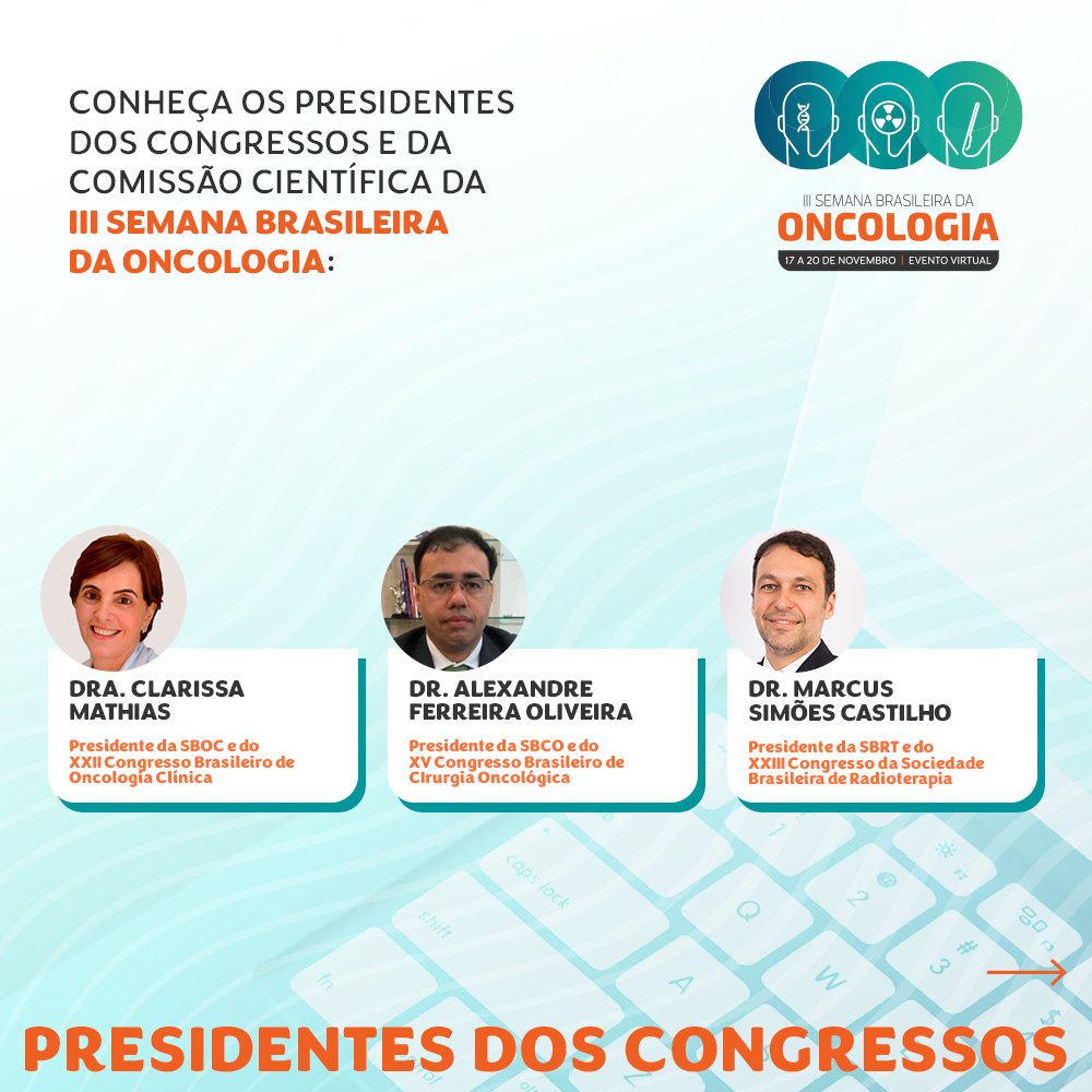 sbco_oficial's tweet photo. A III Semana Brasileira de Oncologia ocorrerá de 17 a 20/11. Realizando sua inscrição em um dos congressos: da SBOC, SBCO e SBRT você garante participação na programação específica da Semana c/ convidados de alto nível e temas multidisciplinares da Oncologia. 
#semanaonco2021 https://t.co/j4dPz8nYY7