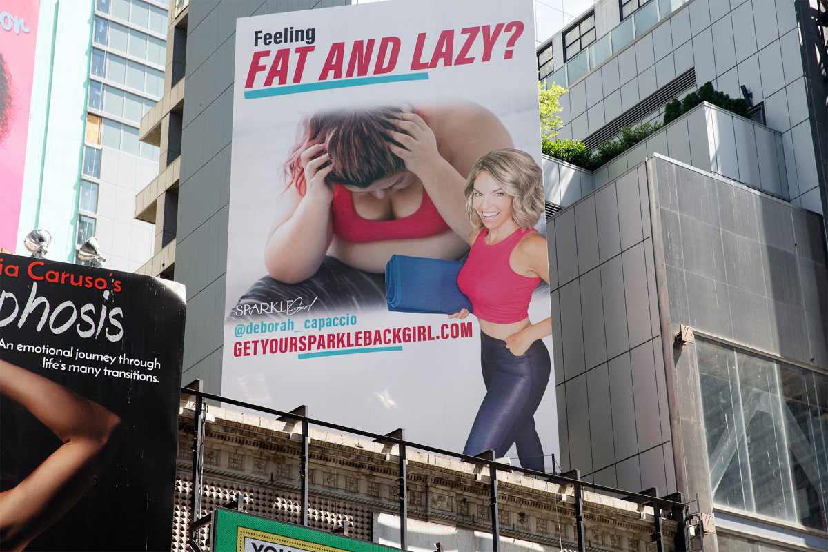 nypost's tweet image. 'Fat and lazy' billboard in Times Square stirs up body shaming controversy trib.al/eqSTnGT