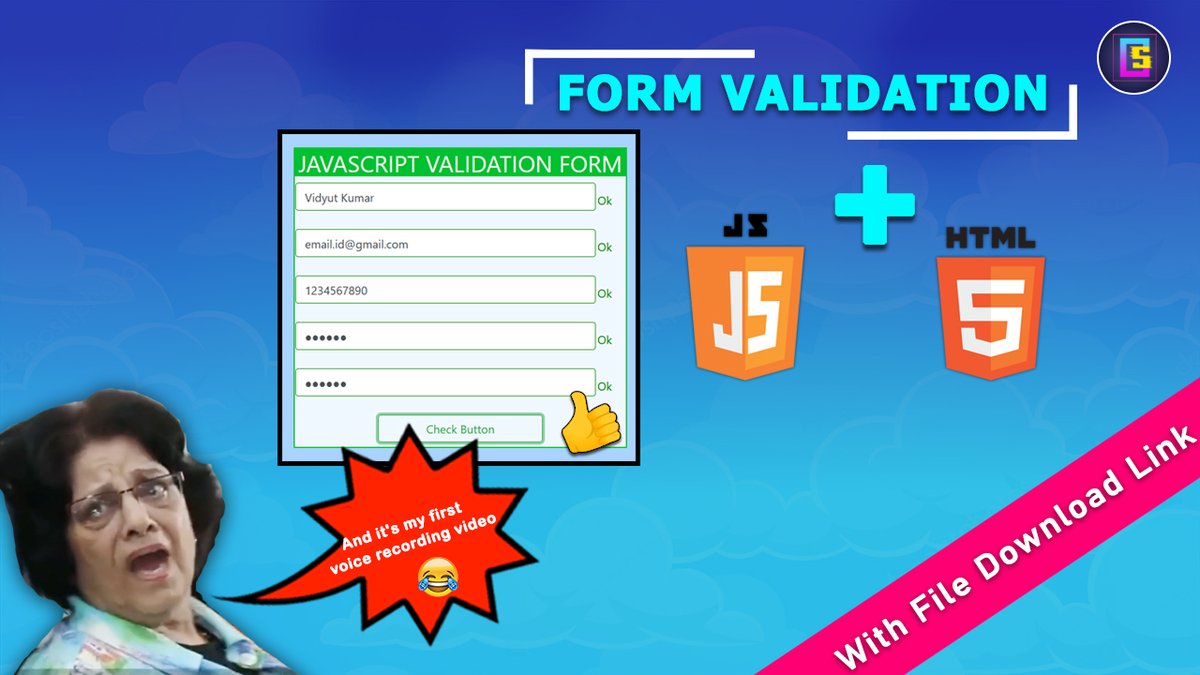 codingstudio_38's tweet image. How to validate a form using HTML & Javascript ? It's my first voice recording video :-
youtube.com/watch?v=D6NAAn…
#codingstudio #trend #trending #javascript #HTML #coding #programming @codingstudio_38 #funny #funnyvideo