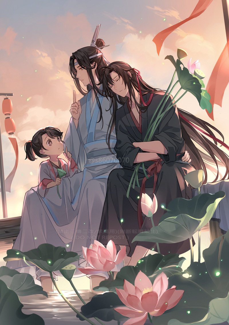 hanfu chinese clothes flower lotus long hair 2boys multiple boys  illustration images