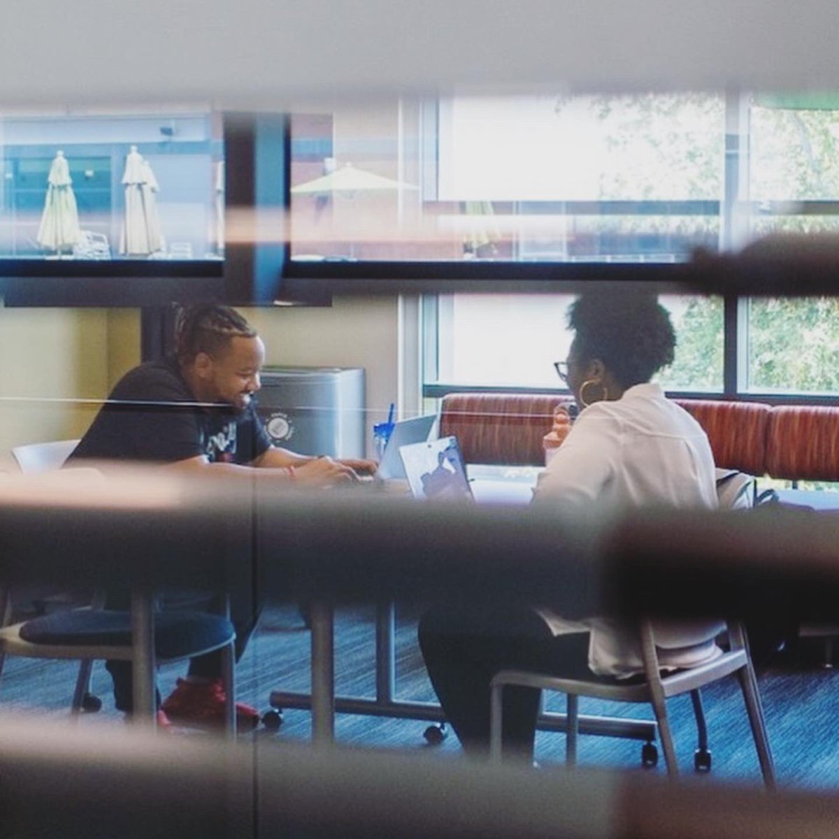 A candid taken of the BSC ProStaff team hard at work back in the physical Center space! John (our Director) and Shanelle (our new Coordinator for Black Student Success Initiatives) are gearing up for a strong year with new opportunities in the Center! Stay tuned! 📸: Laura Lopez