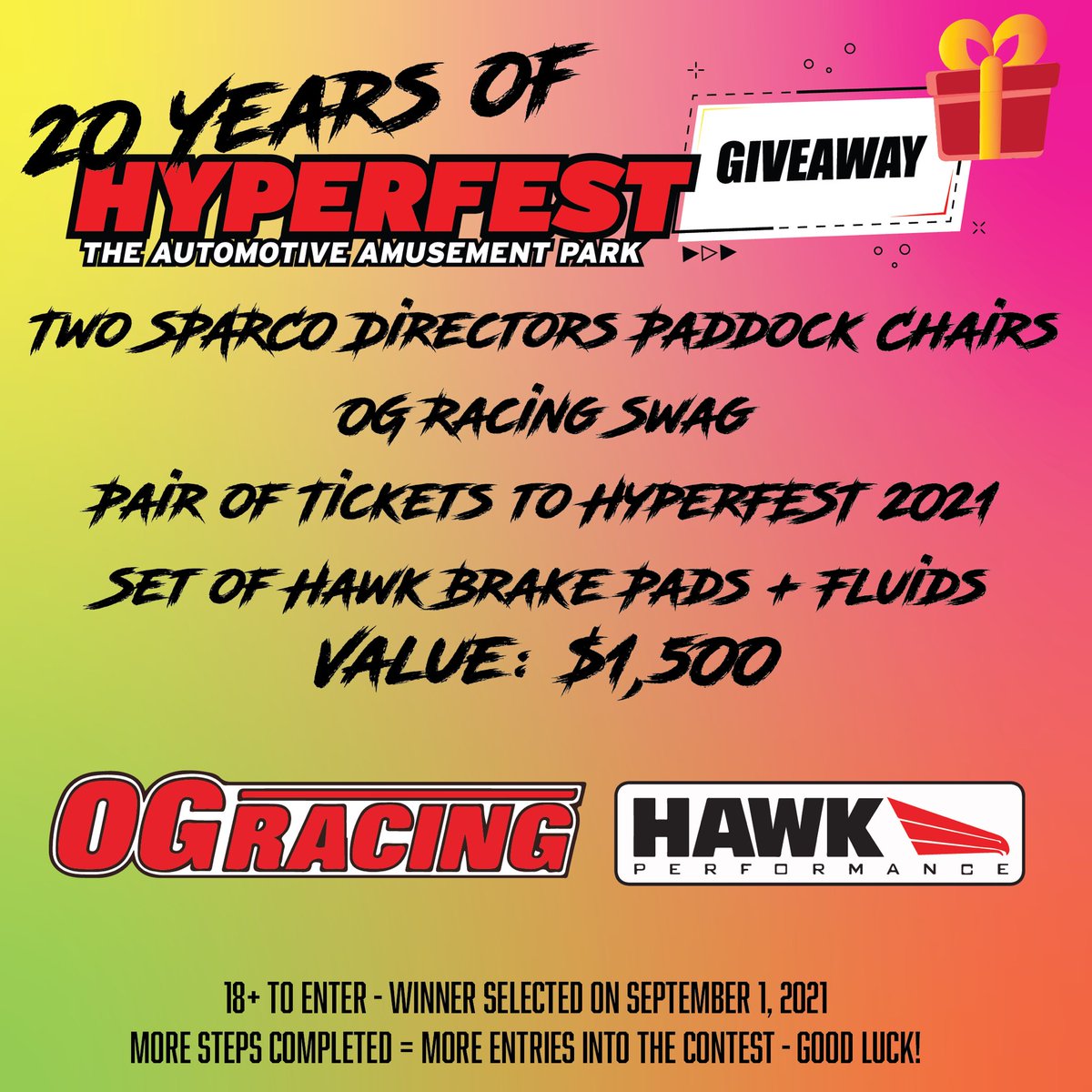 Hyperfest's tweet image. Enter to WIN 👉 tinyurl.com/oggiveaway21 @OGRacing @HawkPerformance