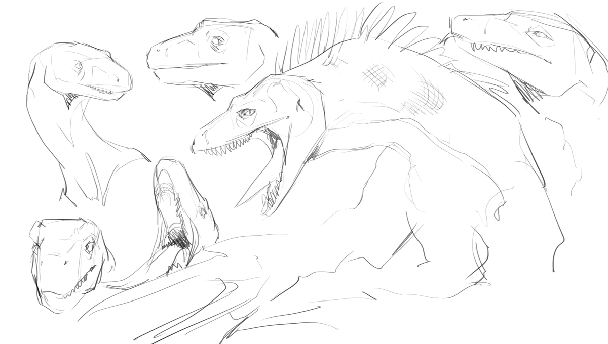 All I've managed to draw today is a couple of dino guys bc I've felt like hot garbage 