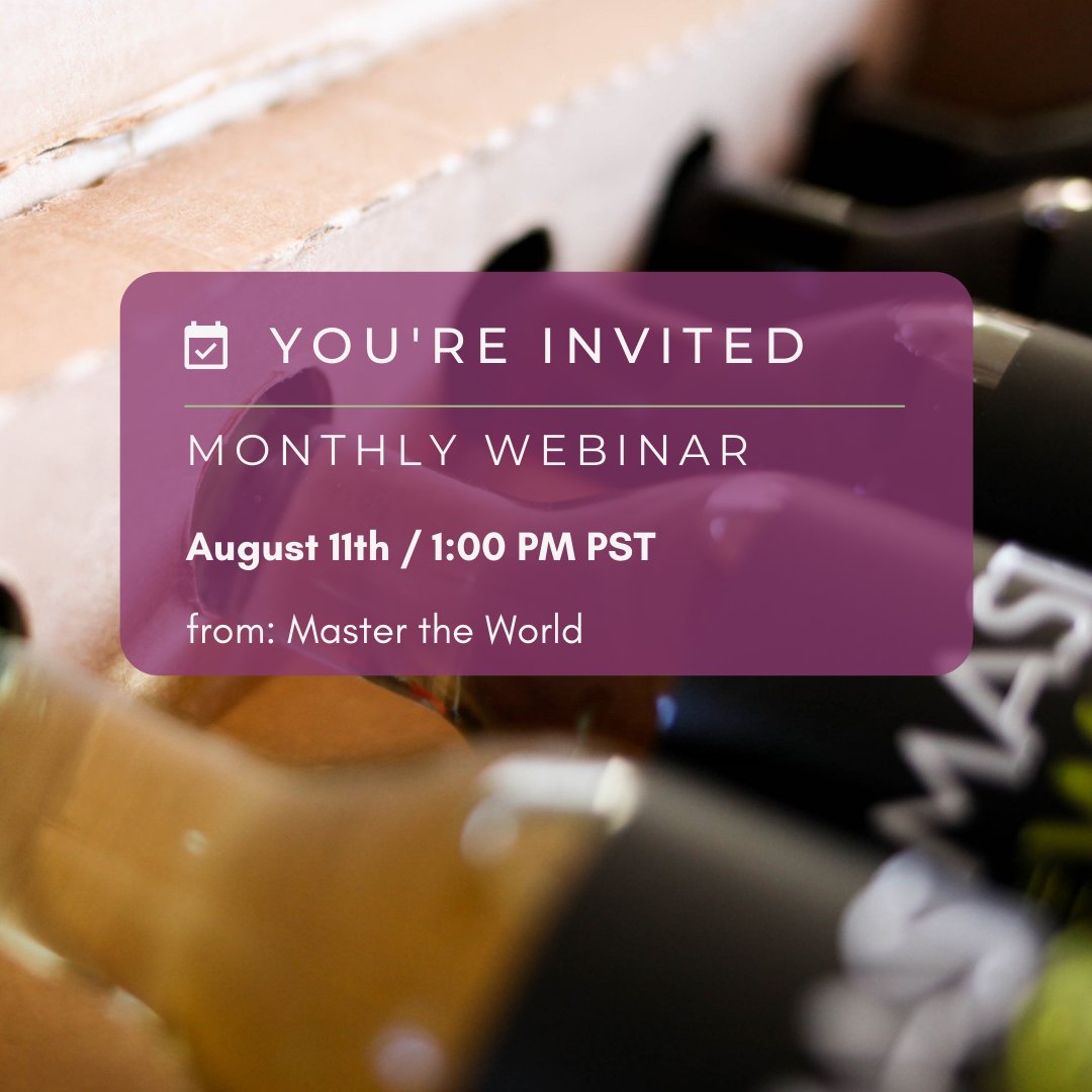 MTWwines's tweet photo. WEBINAR ANNOUNCEMENT: August 11th at 1 pm PST, come hang out with the #MastertheWorld team as we discuss the rationale &amp; critical markers of six wines by honing your palate &amp; sharpening your deductive tasting skills! Shop the webinar kit + register now: https://t.co/UW7W2yPLte https://t.co/cLS0qVAxp5