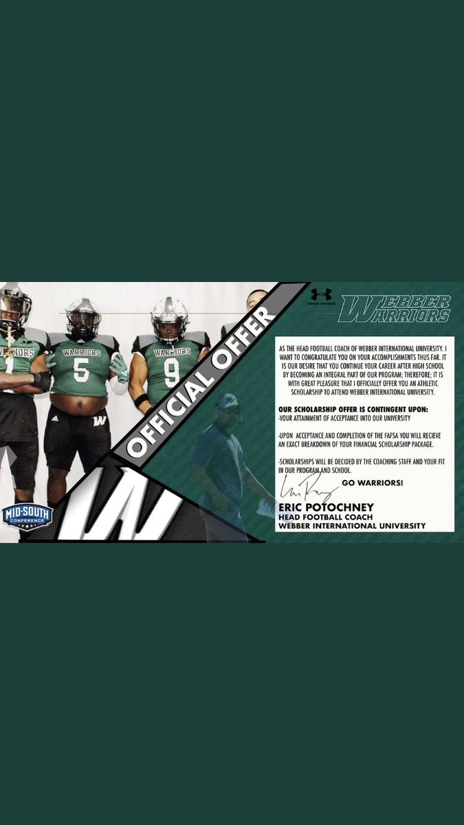 Blessed to receive an offer from Webber International University @Coach__Gonzo <a href="/WebberFB/">Webber Int'l University Football</a>