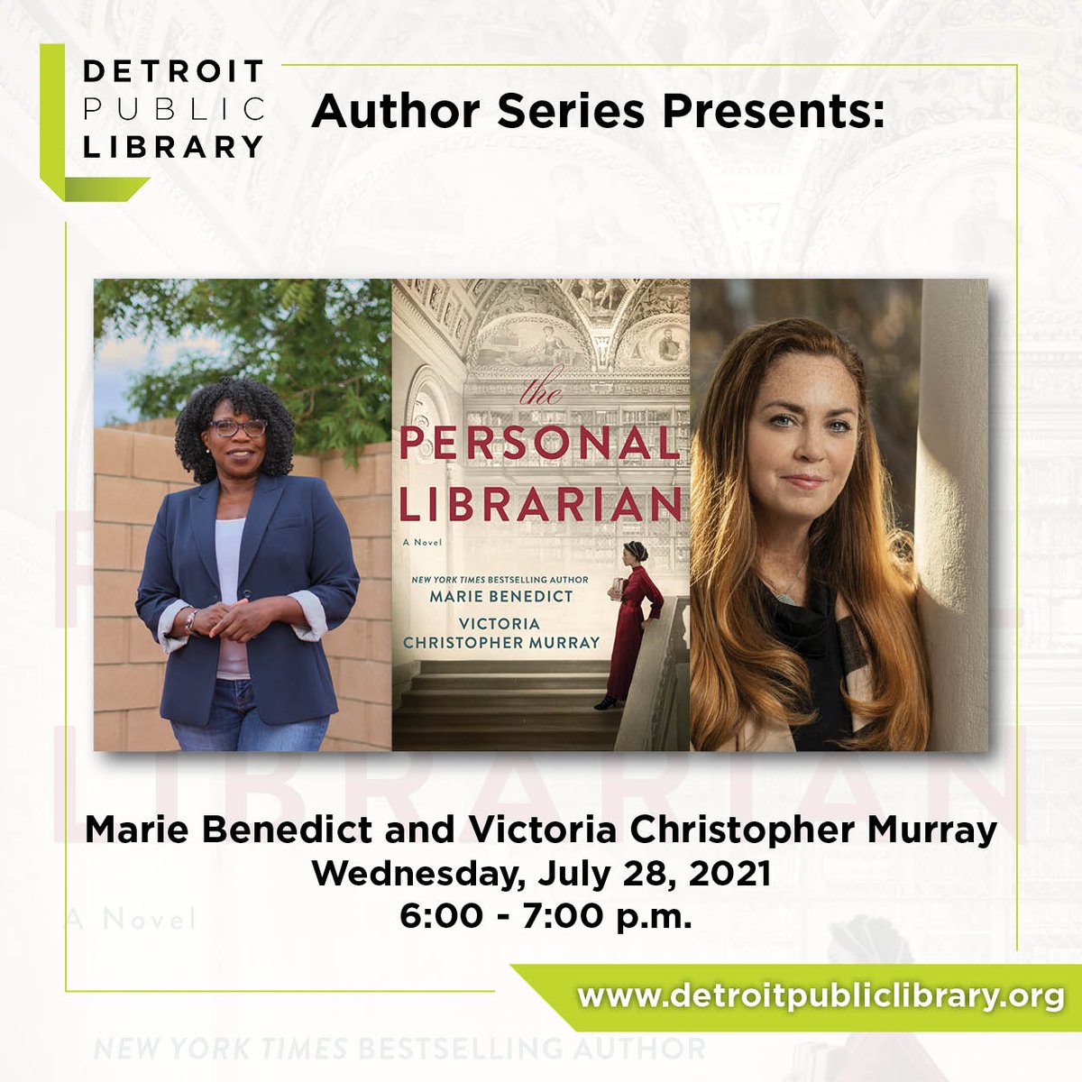 The #detroitpubliclibrary Author Series presents best selling authors Marie Benedict and <a href="/VictoriaECM/">Elizabeth</a> as they discuss their new novel "The Personal Librarian." Join us for this virtual event on Wed, July 28 at 6:00 pm.
RSVP: eventbrite.com/e/dpl-author-s…