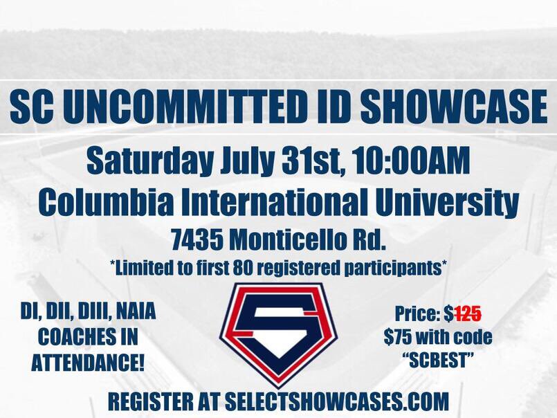 SelectShowcases's tweet photo. SC Uncommitted ID Camp coming July 31st to Columbia. Space is available!

“We are identifying the best uncommitted in SC for this camp.”

Last summer:
🚨 over 15 colleges attended 
🚨 2021 SC Player of the Year
🚨 multiple commits

Register today: https://t.co/gu0kfgTe1I https://t.co/uQ06n6VhOl