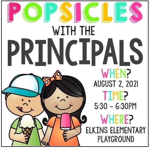 ‼️Attention Elk Families‼️Join us for “Popsicles with the Principals” for our new &amp; returning families on Monday, August 2nd. Come by &amp; meet Mr. Williams, our new Assistant Principal and Mrs. Cowden, our Principal. We look forward to a fantastic school year ahead!