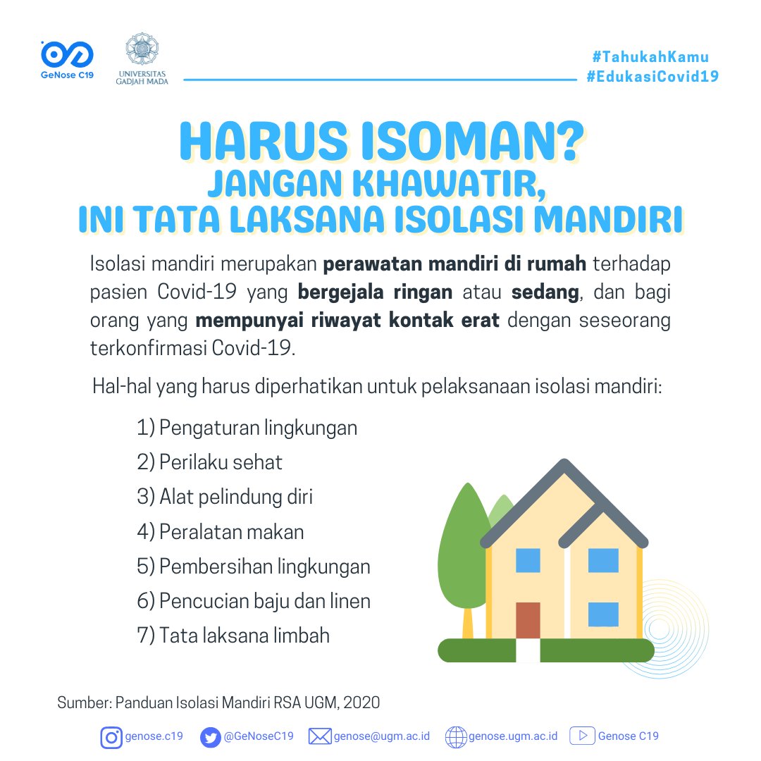 GeNoseC19's tweet photo. Setidaknya terdapat 7 hal yang perlu diperhatikan saat isolasi mandiri. Simak unggahan berikut untuk keterangan lengkapnya.

#GeNoseDukungProkes #GeNoseC19 #Genose #edukasicovid19 https://t.co/tYpGBCQfN9
