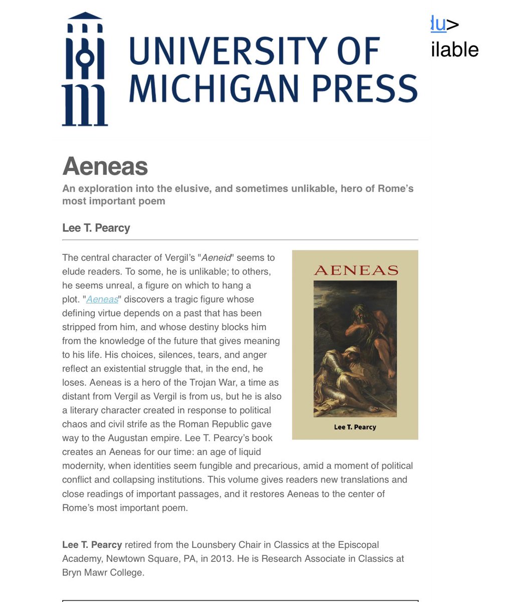 EAClassics1785's tweet photo. Congratulations to former EA Classics Department Chair, Dr. Lee Pearcy! Dr. Pearcy has written a new book on Aeneas, the dedication reads: “to my students at the Episcopal Academy, 1985-2013.” https://t.co/QI0DoJxwVu