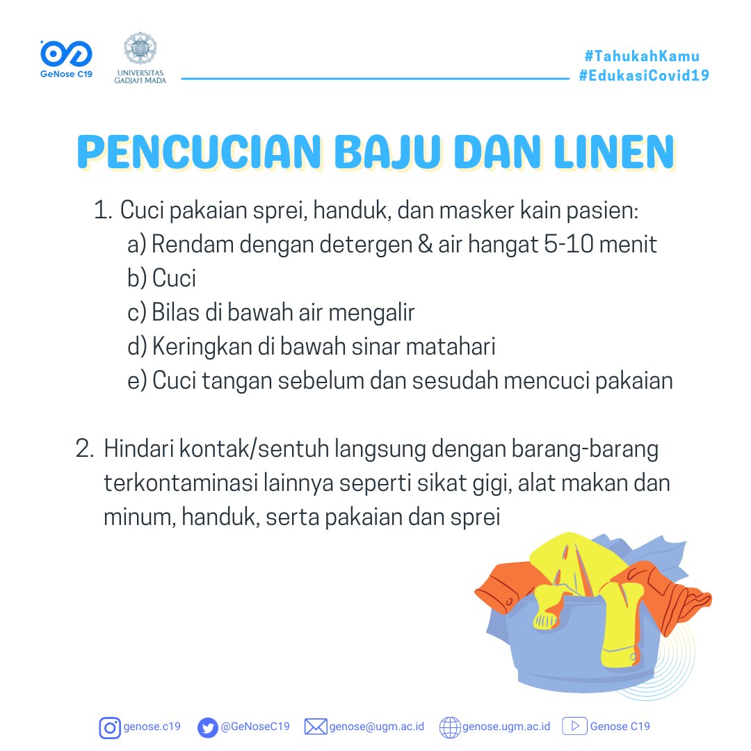 GeNoseC19's tweet photo. Tata laksana penggunaan alat makan, pembersihan lingkungan, pencucian baju, dan pengelolaan limbah juga perlu diperhatikan. https://t.co/b3UY4O9K67