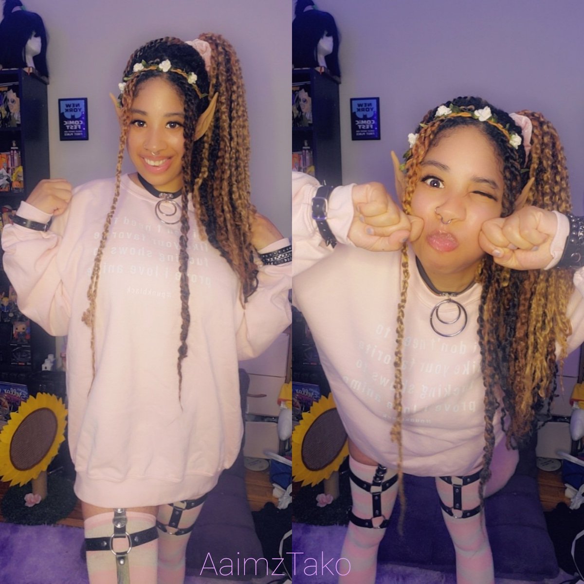 Aaimz's tweet photo. Hello lost Traveler I see you fell into a goblin den...that's unfortunate 😔...🔫😐 run dem pockets gimmi all da gold and yumz 😋

Sweater/sweat pants from @punkblackdotcom 
#aaimztako #punkblack #goblin #gremlin #goofy #kawaiiclothes https://t.co/gbBAcPsH2p