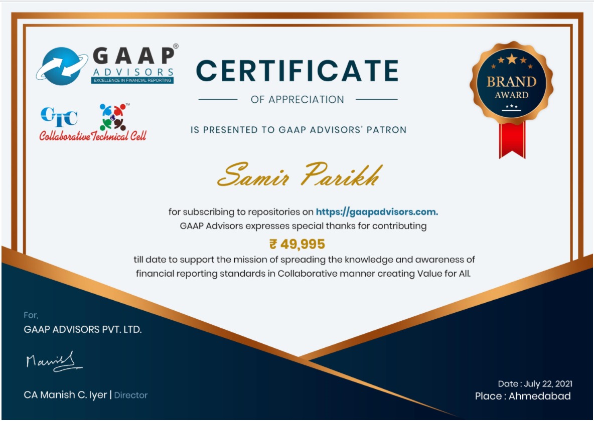 cmanishiyer's tweet image. #GAAPAdvisors expresses special thanks to Samir Parikh gaapadvisors.com/Certificate/Ce… for Annual subscription to #IssueRepository contributing to the #CollaborativeModelCreatingValueForAll 🙏
#EarnWhileYouLearn #DiscountWallet #CashWallet #Cashback #IndianGAAP #IndAS