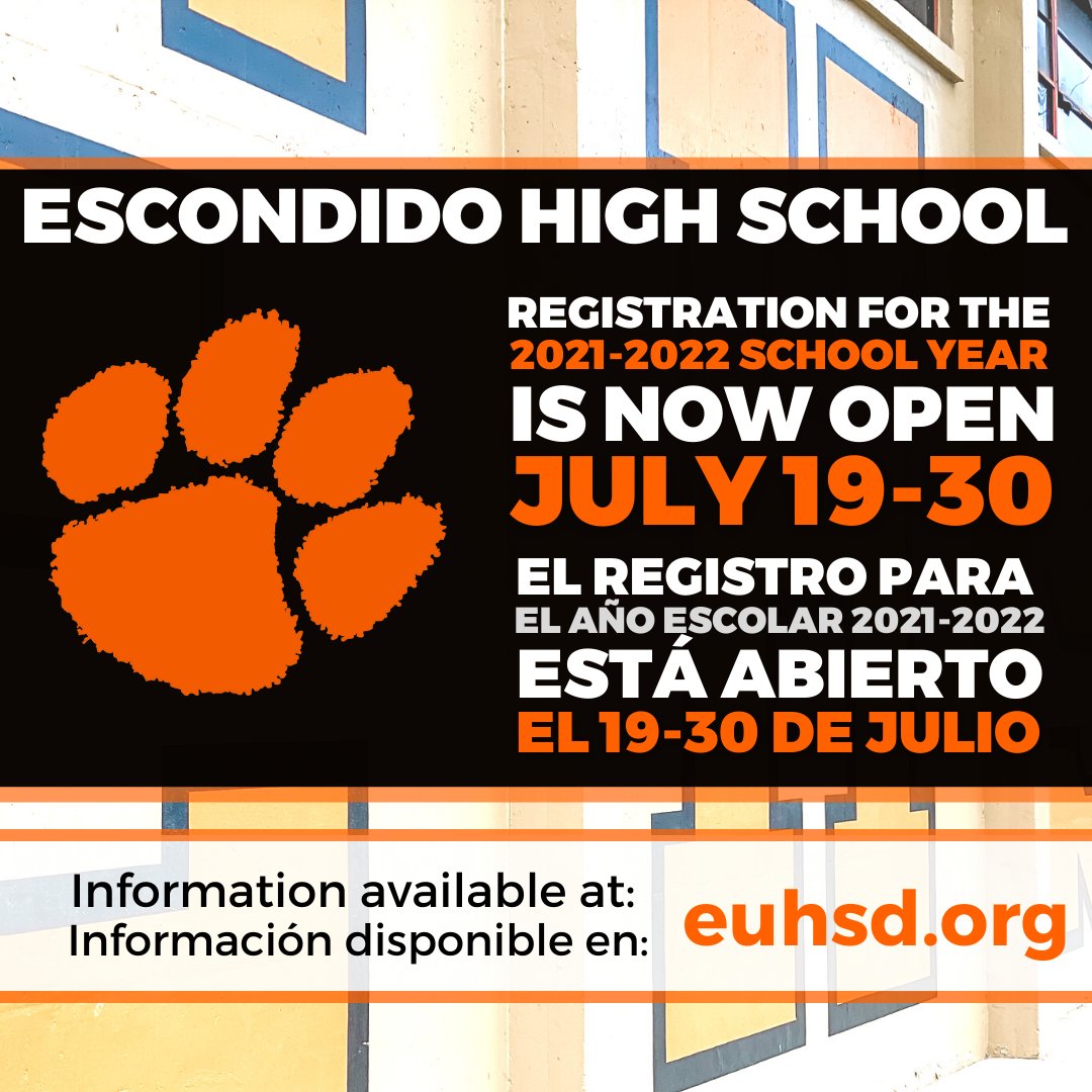 Online Registration open Now! <a href="/ehscougars/">Escondido HS</a> 
euhsd.org/departments/ed…