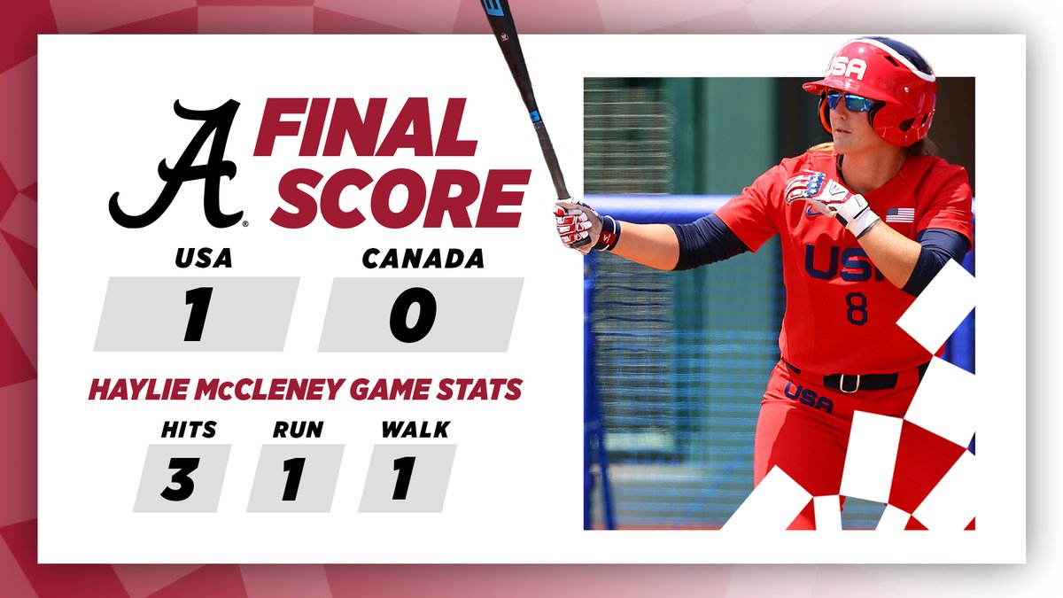 Haylie McCleney scores the game-winning run as part of a 3-for-3 day at the plate in Team USA's win over Canada

#RollTide #TokyoOlympics #OlympiansMadeHere