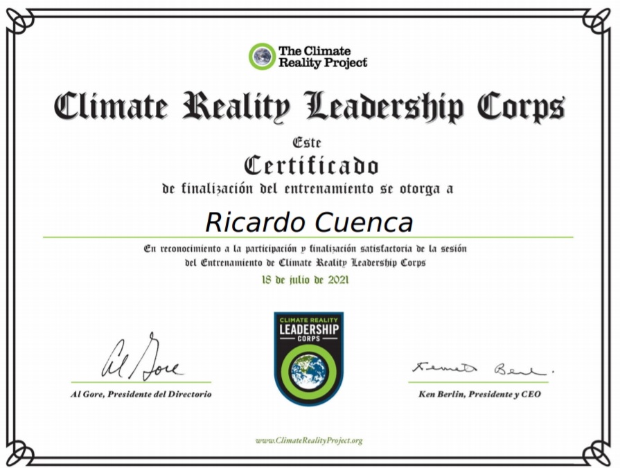 ricuenca's tweet photo. Gracias a nuestro emprendimiento hoy somos parte del cuerpo de Líderes Ambientales que lidera el exvicepresidente de los Estados Unidos Al Gore, así reafirmamos nuestro compromiso por trabajar por un medio ambiente mejor para nuestras futuras generaciones. #Climaterealitycorps https://t.co/tTte4rLnh6