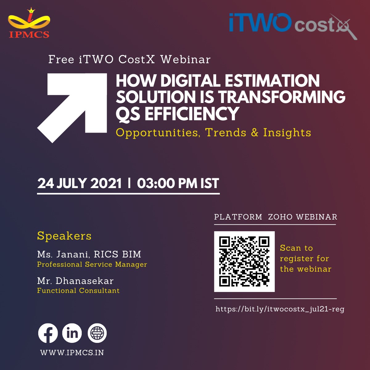 iTWOcostX's tweet image. Announcing a #FREE webinar from our reseller #IPMCS on #July24 specifically for India! They&apos;ll demonstrate the benefits of adopting the digital takeoff &amp;amp; estimation technique for #QS efficiency by using #iTWOcostX. Register for this event now! okt.to/Utac1V