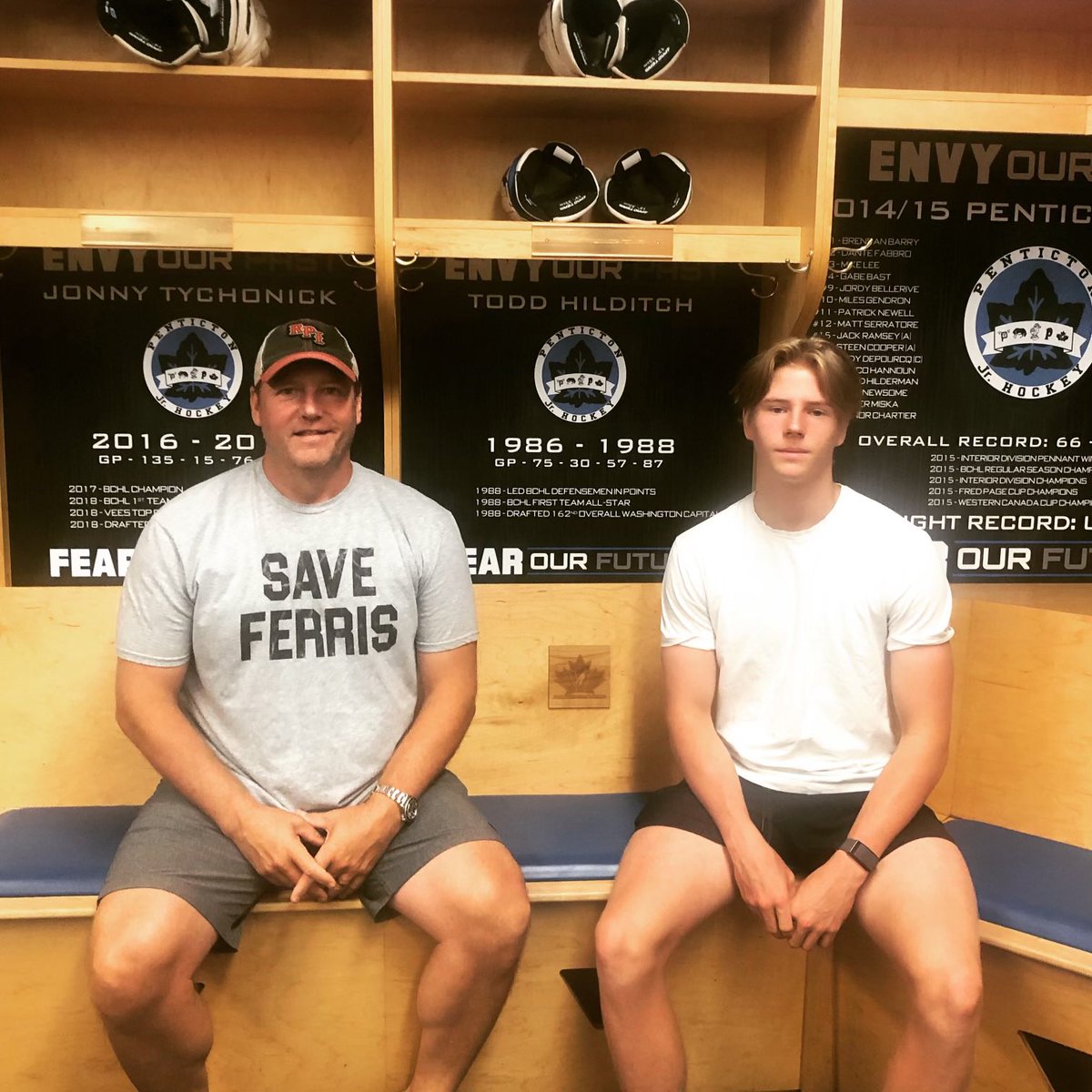 We always love having our alumni come and visit, including former Penticton Knights defensemen Todd Hilditch!

Todd and his son Landen took a trip around the rink and got a close look at Todd's locker stall!

#BCHL