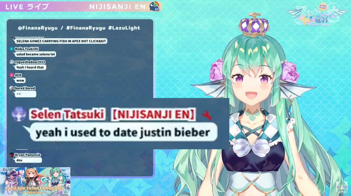 Zeroblade's tweet photo. Finana: Did you know, Selen's actually Selena Gomez?
Selen:
#FinaLive + #SelenTatsuki https://t.co/TBNIbLn3Bk