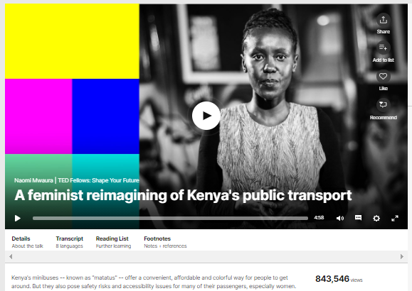 FloneInitiative's tweet photo. In 2021, Flone Initiative work was featured on @TEDTalks
The talk highlighted the best practices to promote safe, accessible, sustainable, and inclusive mobility in public transit.
You can watch the full TED talk here: https://t.co/IhidxD0RIH
#WomenInTransport #TED2020 #Tedfellow https://t.co/q4Zfu2fz6t
