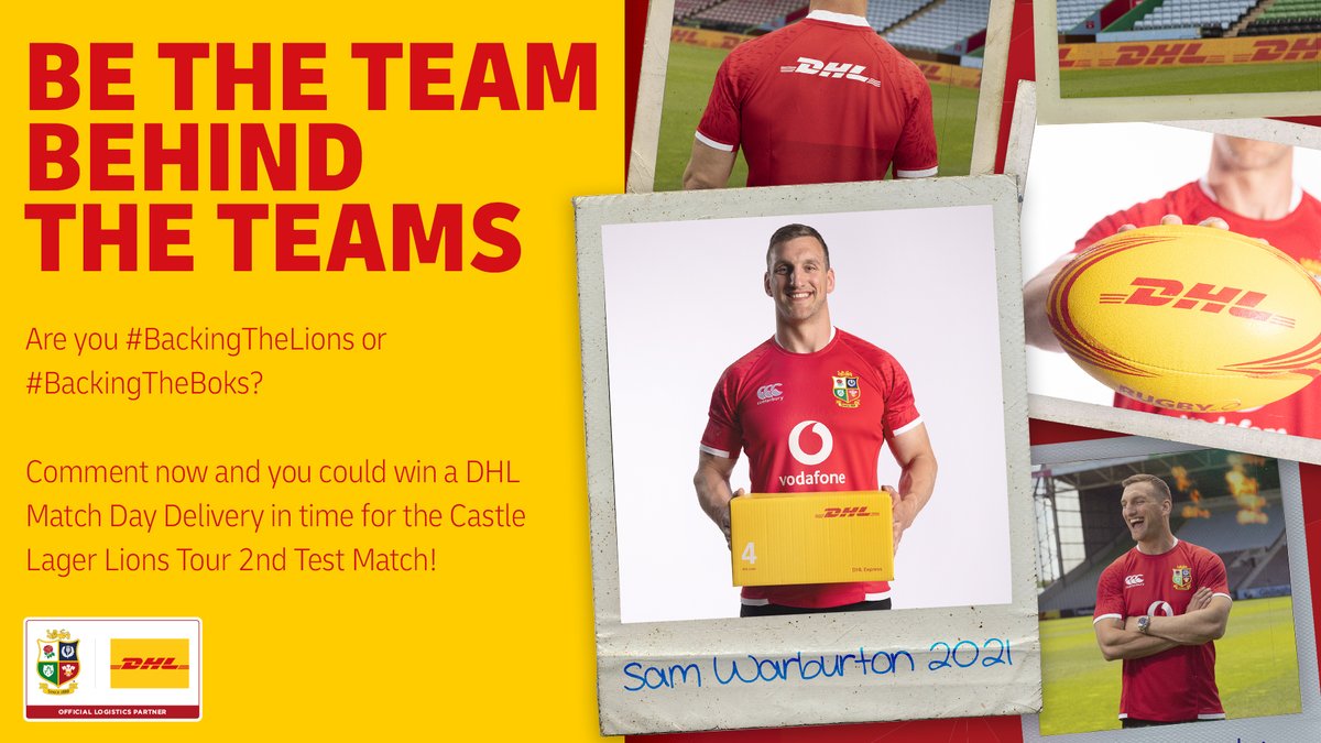 COMPETITION TIME! 🎉

You could win a DHL Match Day Delivery for the #CastleLionsSeries 2nd Test, including a Replica jersey, a rugby ball, branded decorations and more! 

To enter:
▶️ RT
▶️ Comment if you’re #BackingTheLions or #BackingTheBoks on Saturday
▶️ Follow <a href="/DHLRugbyUK/">DHL Rugby UK</a>