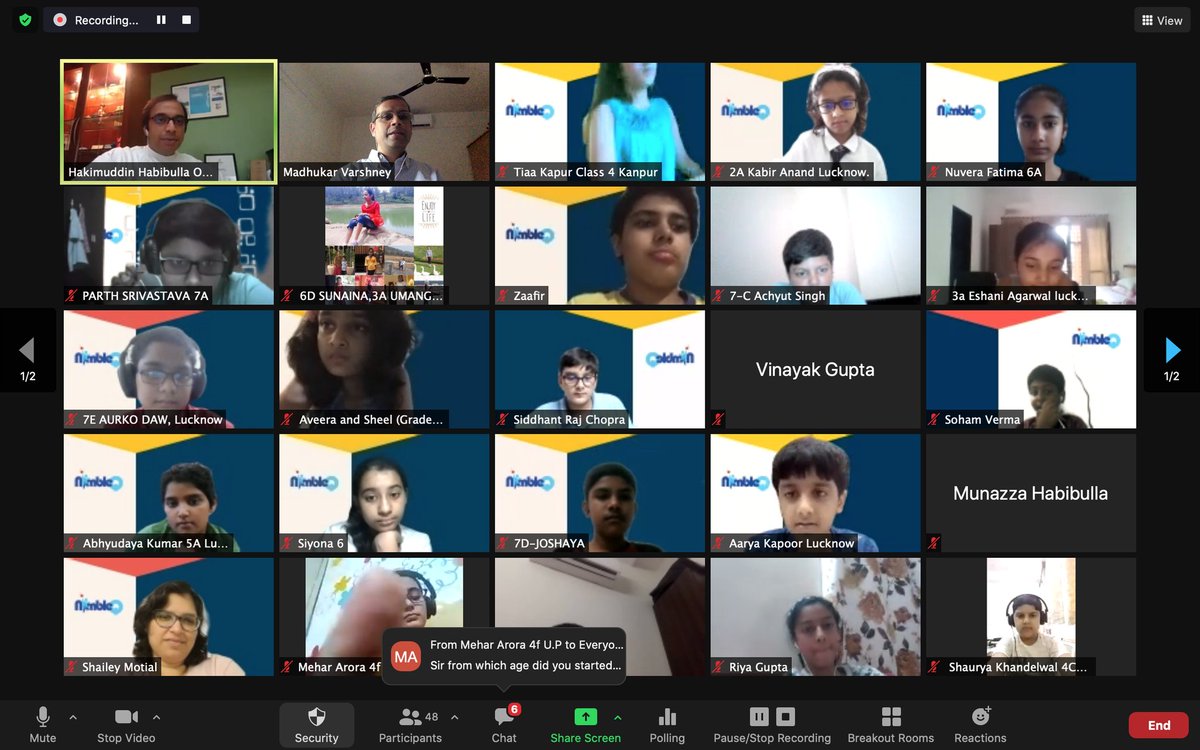 Enjoyed connecting with children from #NimbleQ. Shared what it takes to become an Olympian. Tickled their imagination on how their academics - especially math and science - can be taken to the playing field (and swimming pool 😊) to enhance their outcomes in life.